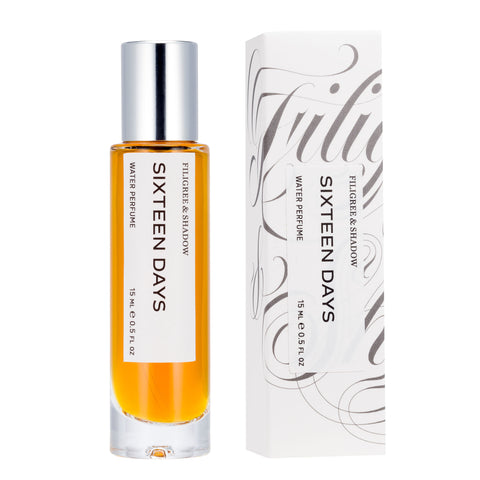 SIXTEEN DAYS 15 ml / 0.5 oz water perfume and outer box packaging